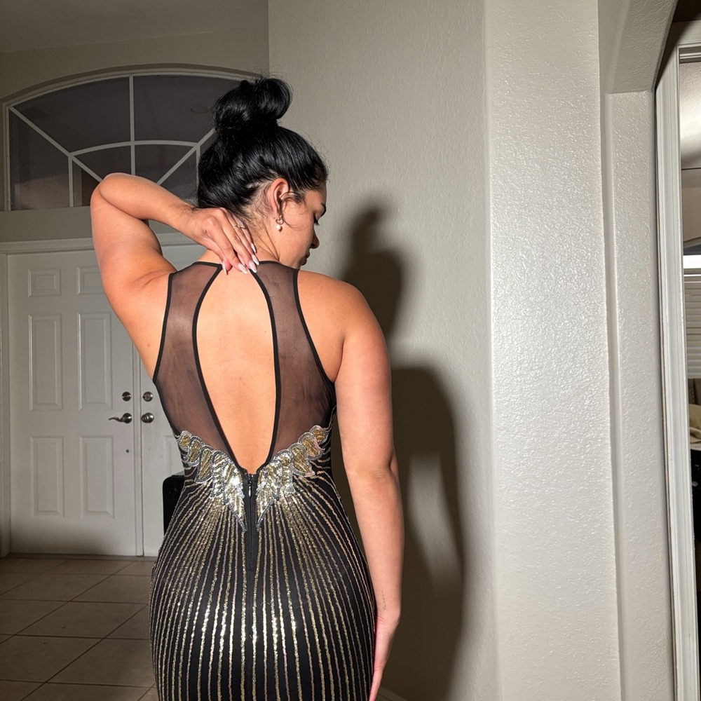 Elegant Black and Gold Evening Dress
